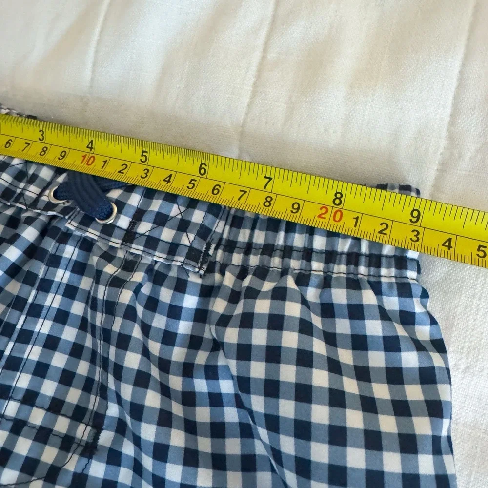 RuggedButts Boys 3T Gingham Swim Trunks Navy Ue White Lined Preppy EUC